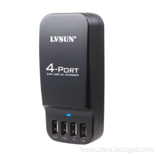 4 Independent USB Port Charger with Optional Power Cord can Charge 2 iPad and 2 iPhone